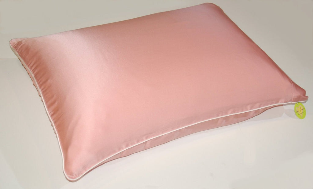 100% silk pillow case with piping - Pink / Gray