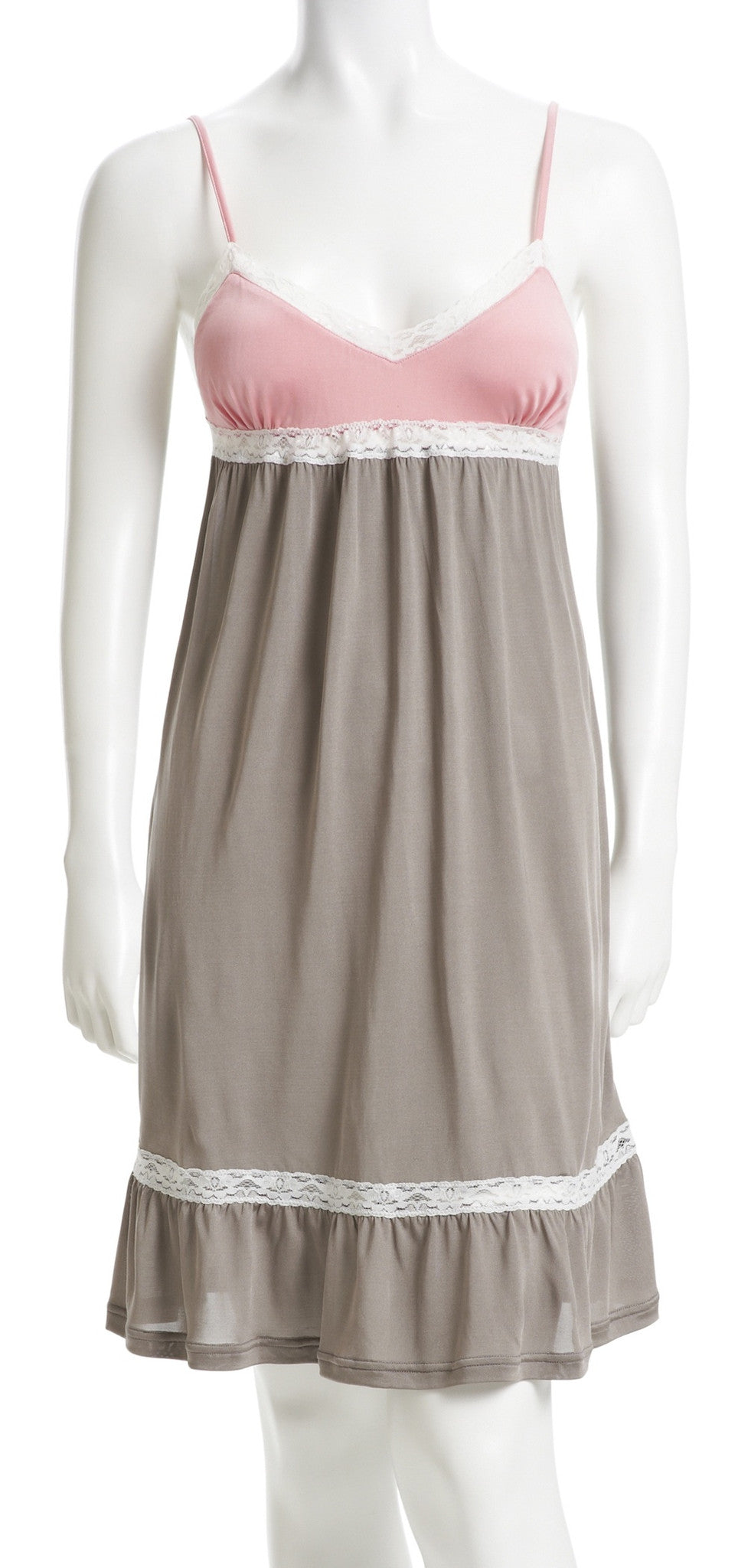 Chemise - 100% Silk - Pink with grey