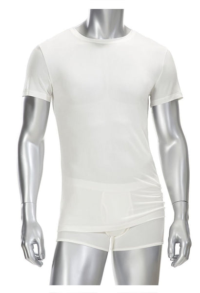 Mens Crew Neck T Shirt - 100% Silk - White