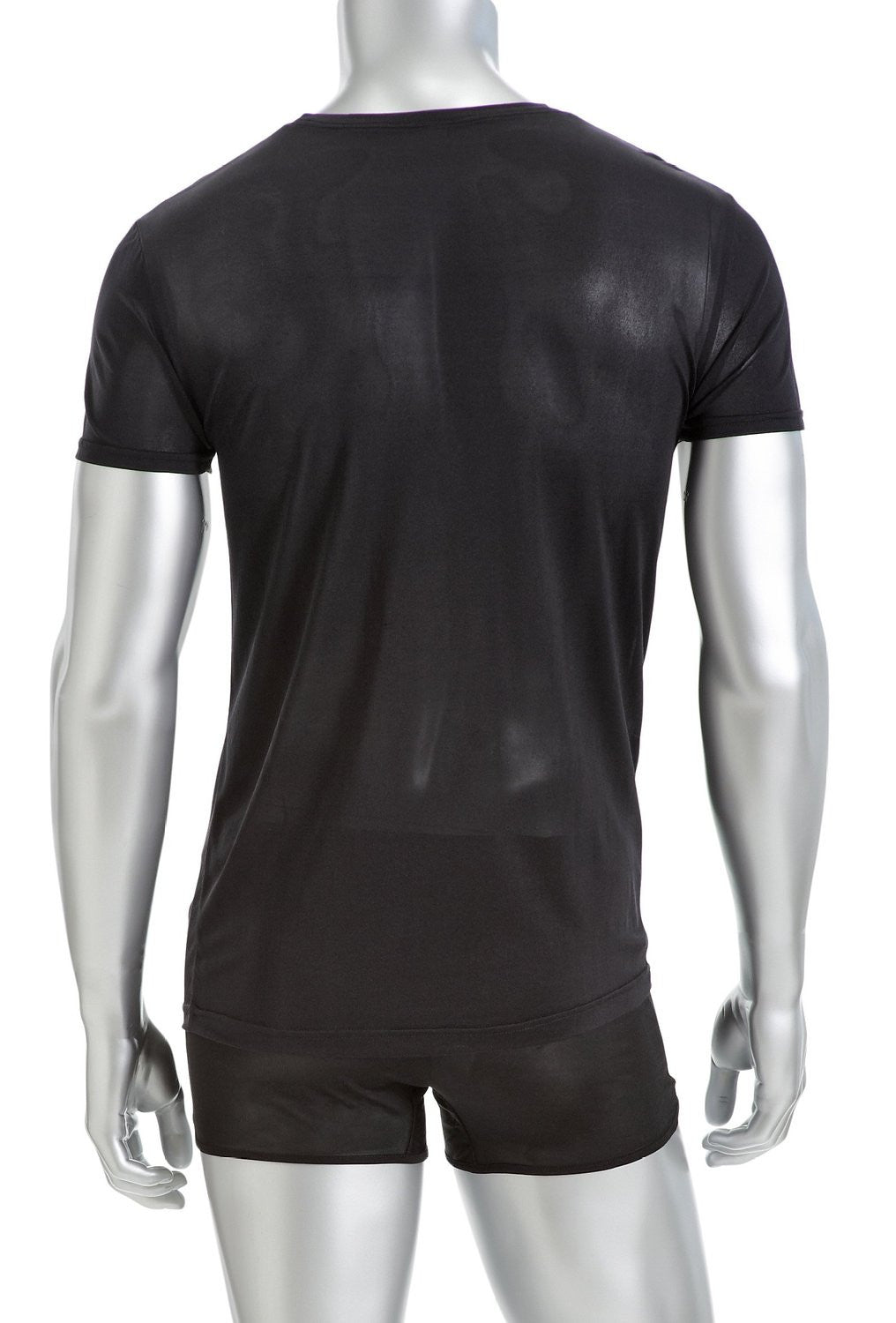 Mens V Neck T Shirt - 100% Silk - Black