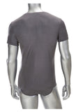 Mens Crew Neck T Shirt - 100% Silk - Dark Grey