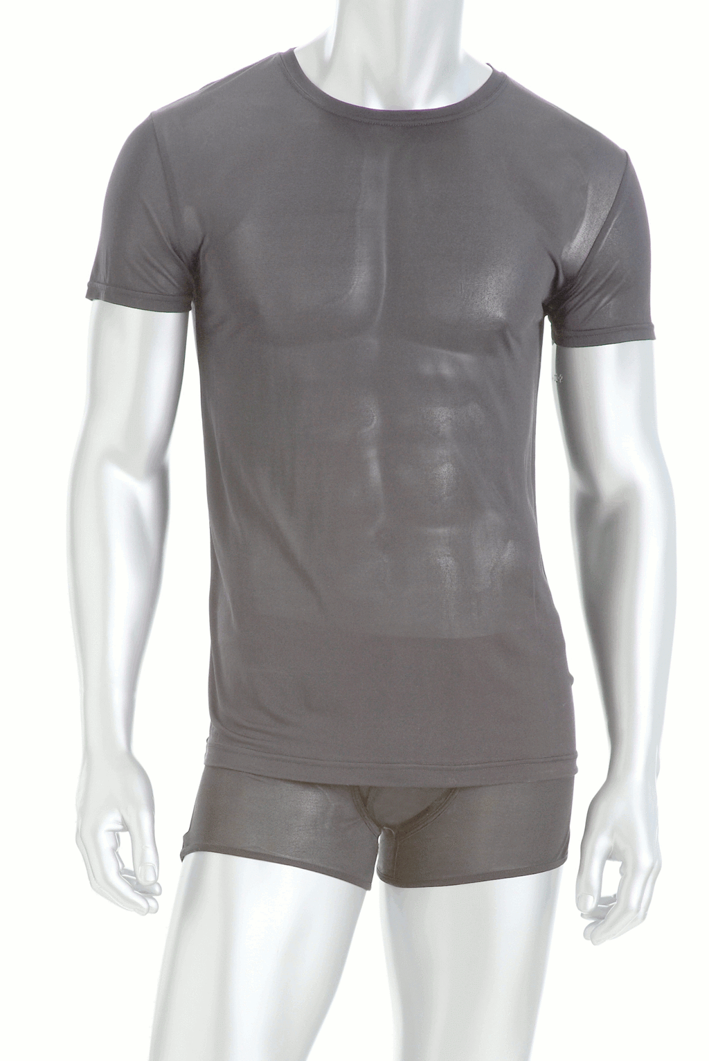 Mens Crew Neck T Shirt - 100% Silk - Dark Grey