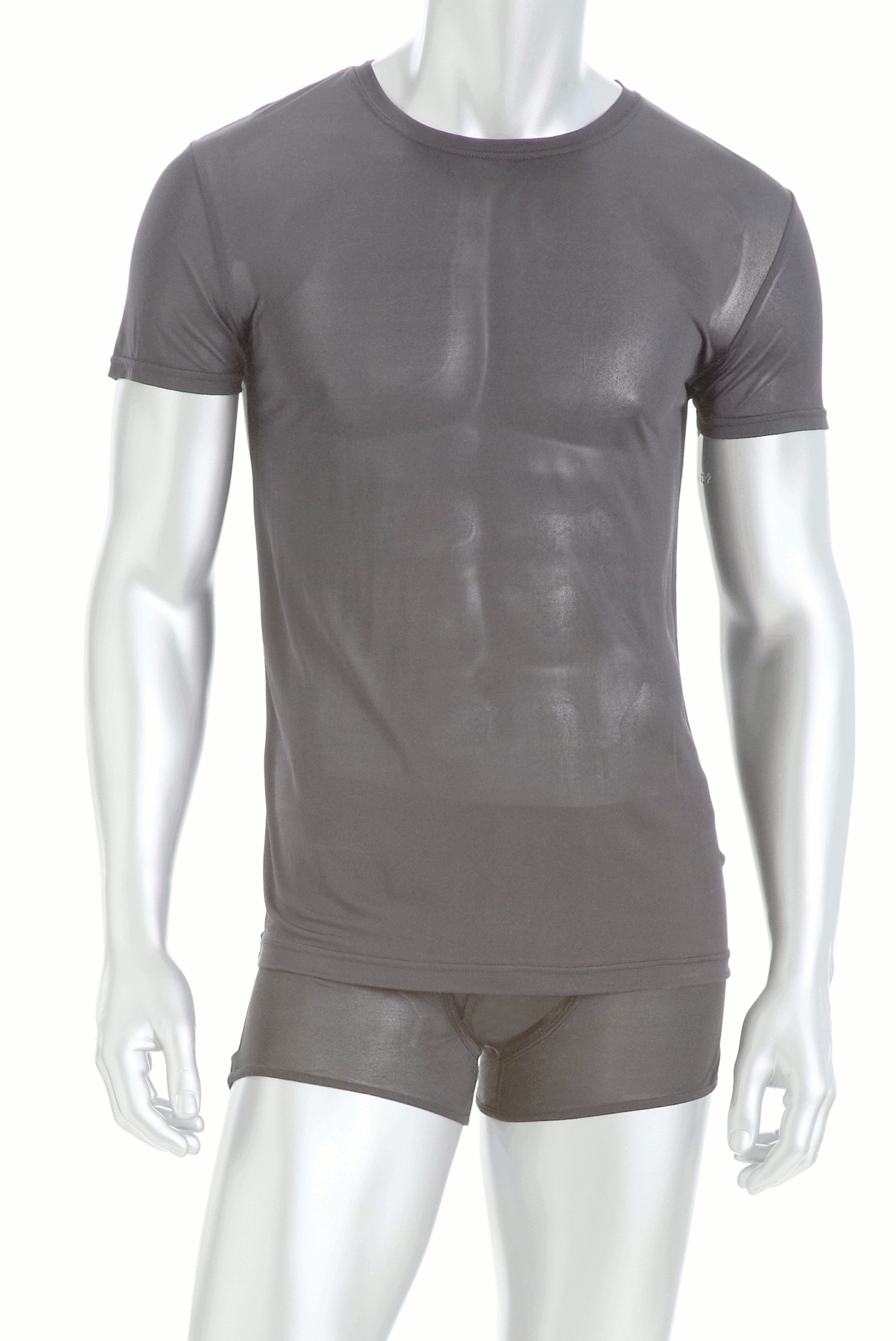 Mens Crew Neck T Shirt - 100% Silk - Dark Grey