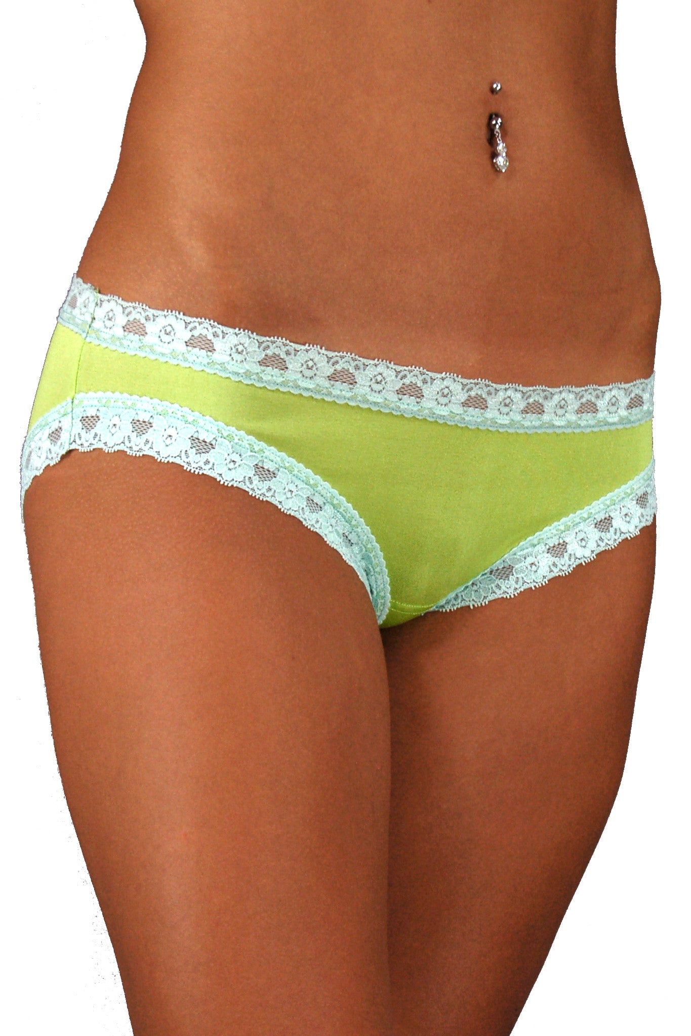 Brief - 100% Silk - Green with Blue lace