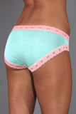 Brief - 100% Silk - Blue with Pink lace