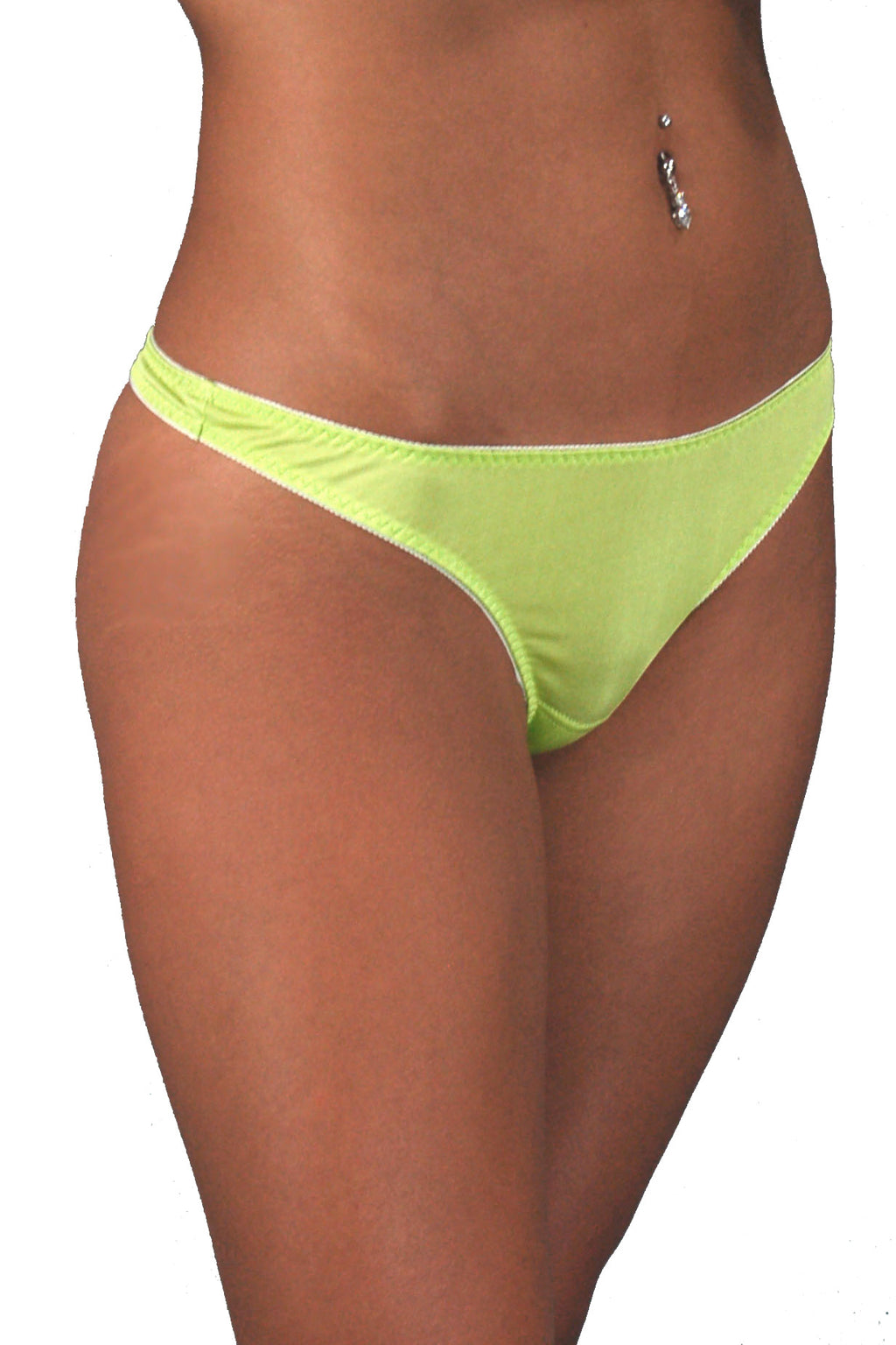 Thong - 100% Silk - Green with White trim