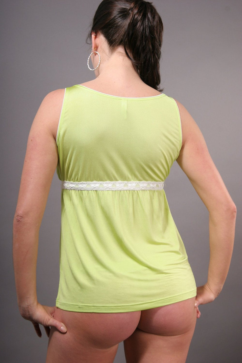 Babydoll Lace top - 100% Silk - Green with White Lace