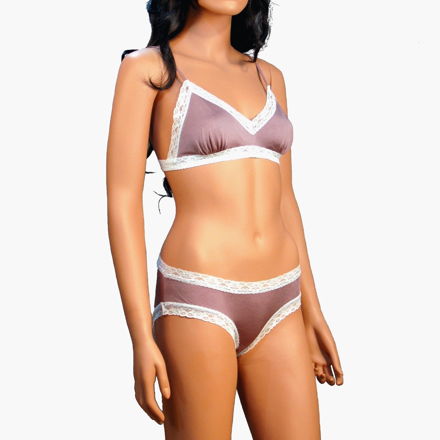 Lingerie Set - Bra & Brief - 100% Silk Knit - Purple Pink