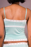 Lace Cami - 100% Silk - Blue with White Lace
