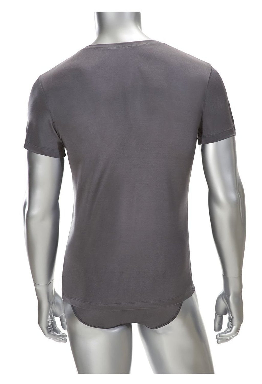 Mens V Neck T Shirt - 100% Silk - Dark Grey