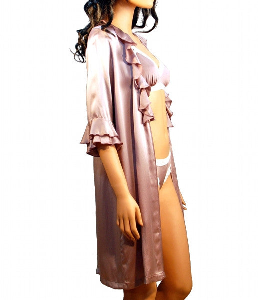 Robe - 100% Silk Satin - Purple pink