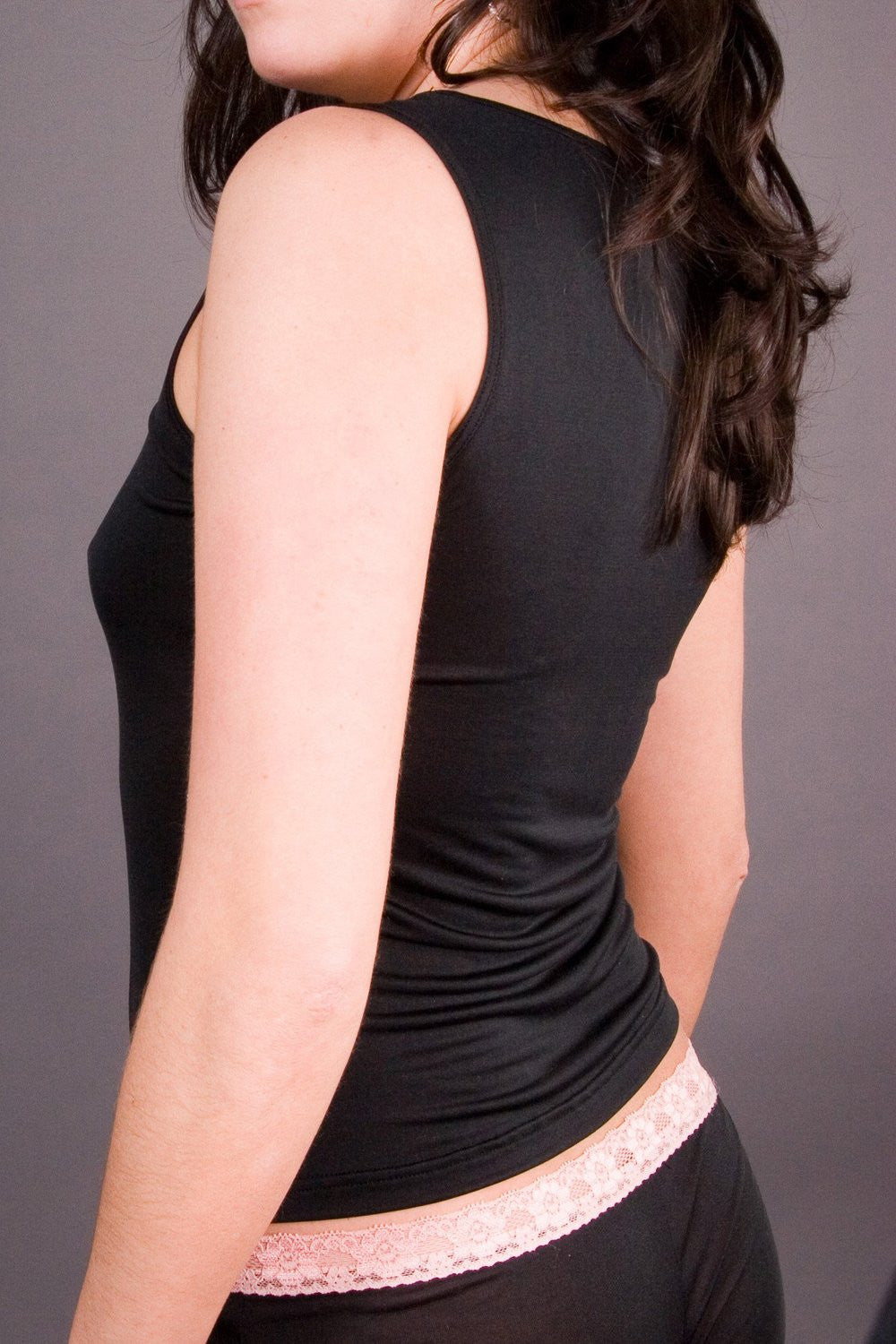 Lace Tank - 100% Silk - Black with Pink Lace