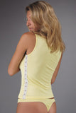 Lace Tank - 100% Silk - Yellow with Gray Lace